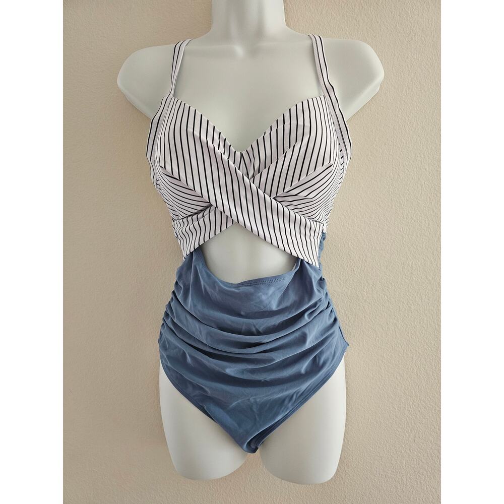 Eomenie Striped one piece cut out Bathing suit swim Women Size S - Picture 6 of 7
